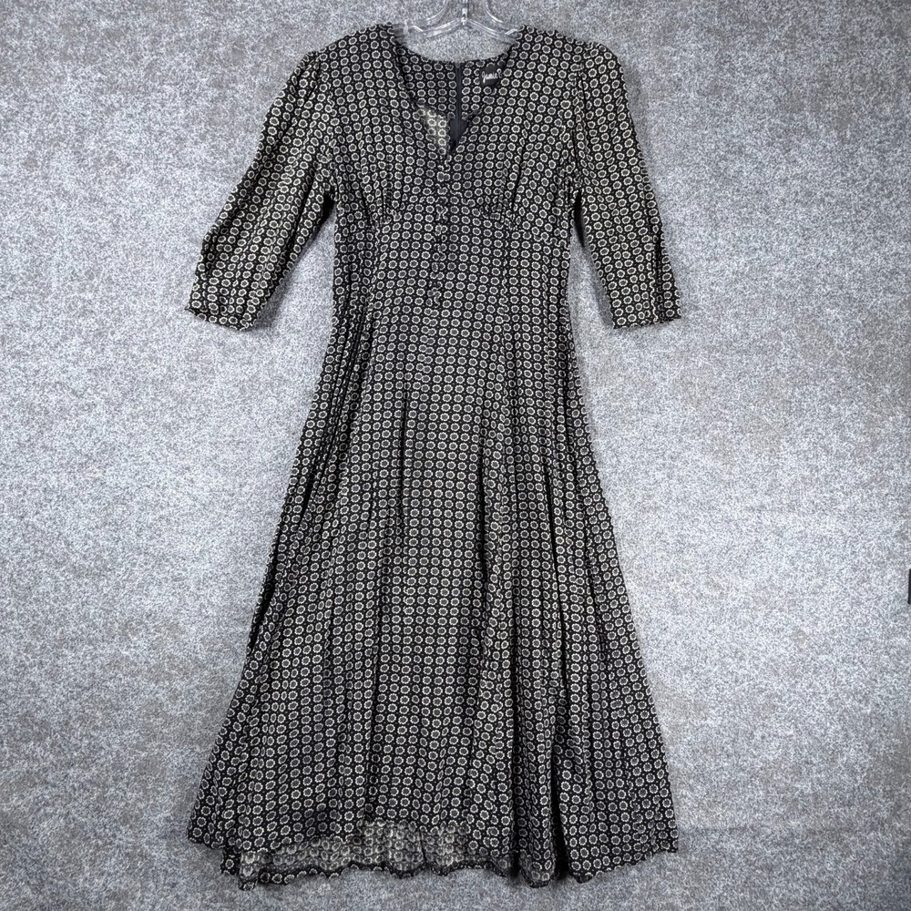 Jamie Brooke Midi Dress Womens M Black‎ & White Floral 3/4 Sleeve Modern V-Neck